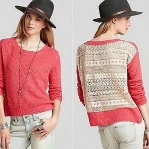 Free People Sweet Jane Coral Crochet Sweater Crop